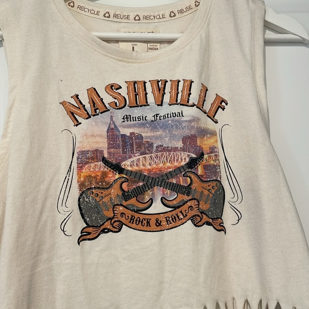 Recycled threads top Nashville music festival cream fringe crop top large new - Picture 6 of 10